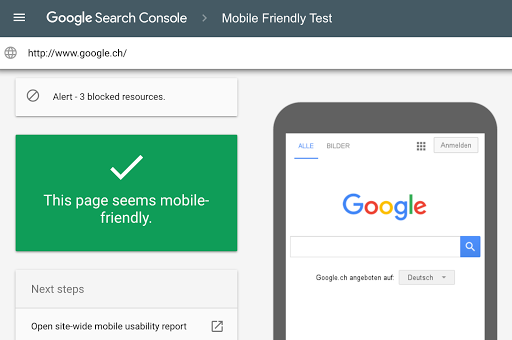 Mobile friendly test google