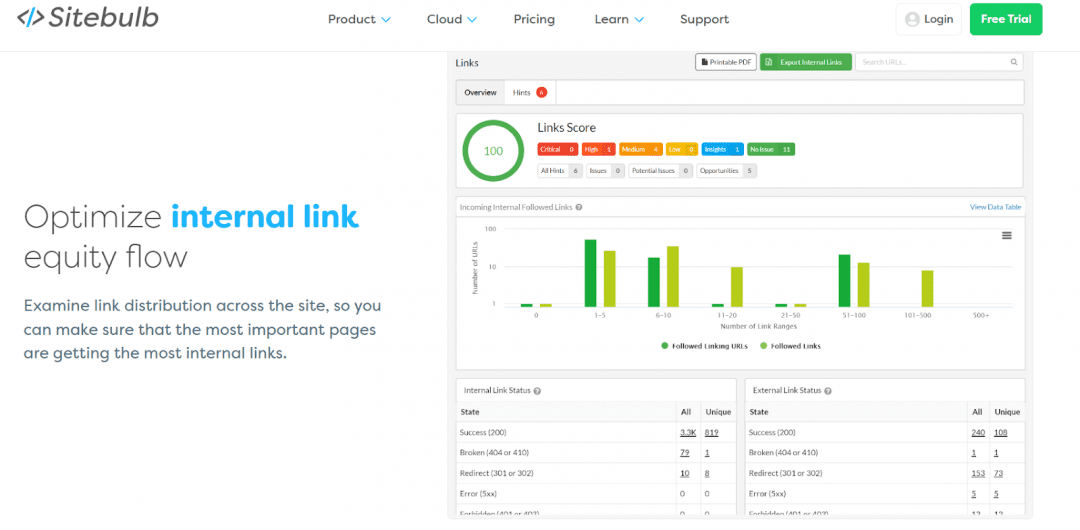 Use sitebulb to effective internal link structure